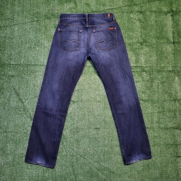 7 For All Mankind Carsen Jeans Men 33x32 Blue Relax Straight Stretch Distressed - Picture 4 of 8